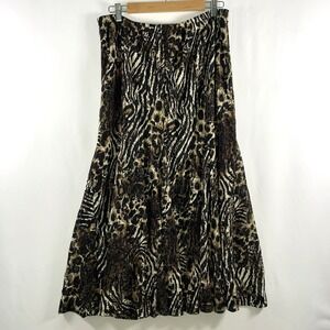Womens Mixed Animal Print Stretch Lace Midi Skirt L/XL Maximalist Mobwife Grunge
